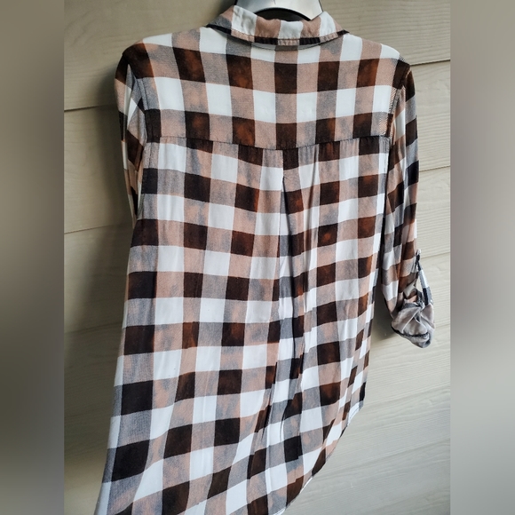 Poly&Esther OOAK Custom Bleach Dye Check Pattern Button-down Light Flannel Shirt - Picture 11 of 13